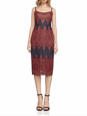 BCBGMaxazria Alese red & black lace geometric dress